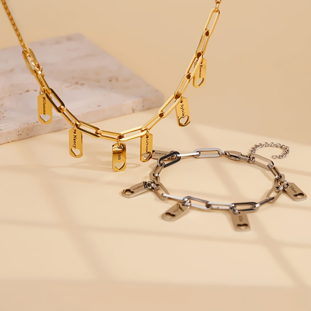 Women's Personalized Nameplate Bracelet with Hollow Heart Pendant